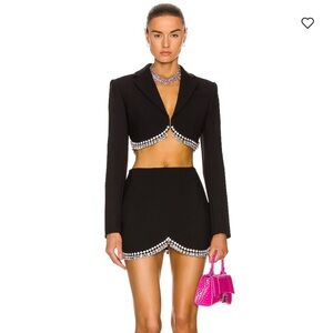 AREA Black Draped Crystal Mini Skirt